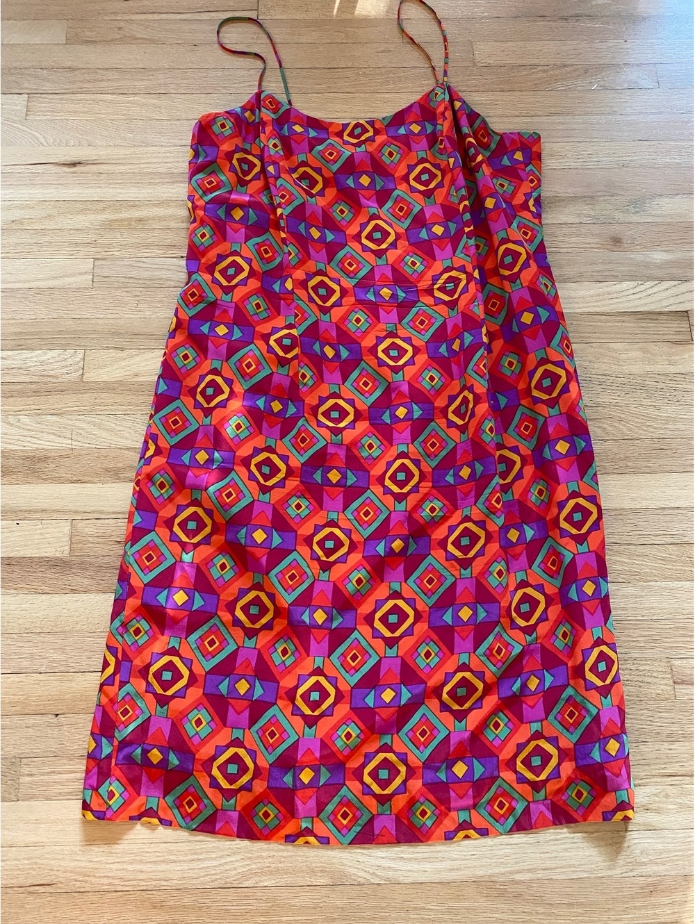 Albert Nipon vintage 1990’s bias cut silk slip dress colorful geometric large